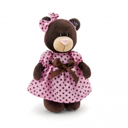 Plyšový medvídek Milk - růžové puntíkované šaty, stojící - 1 ks
