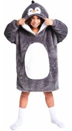 Noxxiez Hřejivá televizní mikinová deka s kapucí pro děti 7-12 let - Tučňák