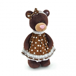Plyšový medvídek Milk - hnědé puntíkované šaty, stojící - 1 ks