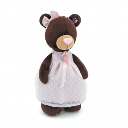 Plyšový medvídek Milk - růžové květované šaty, stojící - 1 ks