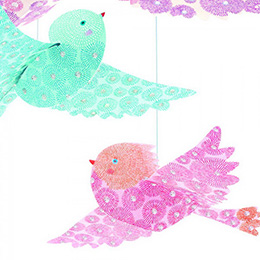 Papírové tvoření - dekorace k zavěšení Třpytiví ptáčci