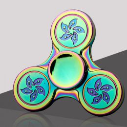 Fidget Spinner kovový se vzorem - antistresová hračka - duhový