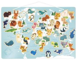 Janod Dřevěná magnetická mapa světa Zvířátka