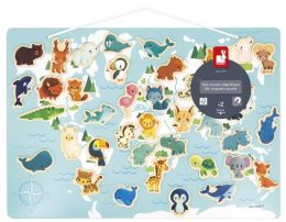 Dřevěná magnetická mapa světa Zvířátka