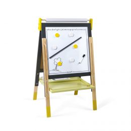 Dřevěná magnetická oboustranná a polohovatelná tabule žluto-šedá