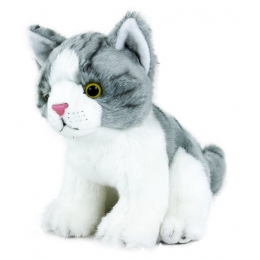 Plyšová kočka šedo-bílá, střední - 0 ks