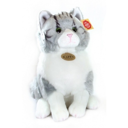 Plyšová kočka šedo-bílá, sedící - 0 ks