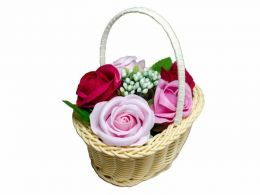 Mýdlové květy růže v košíku, 5 ks
