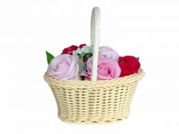 Mýdlové květy růže v košíku, 5 ks