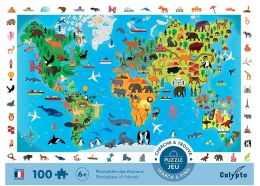 Vyhledávací puzzle Mapa světa se zvířaty